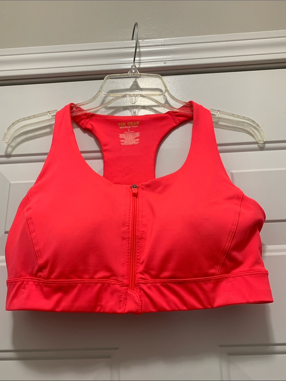 3/$15 Tek Gear Hot Coral Pink Front-Zip Sports Bra Size Large